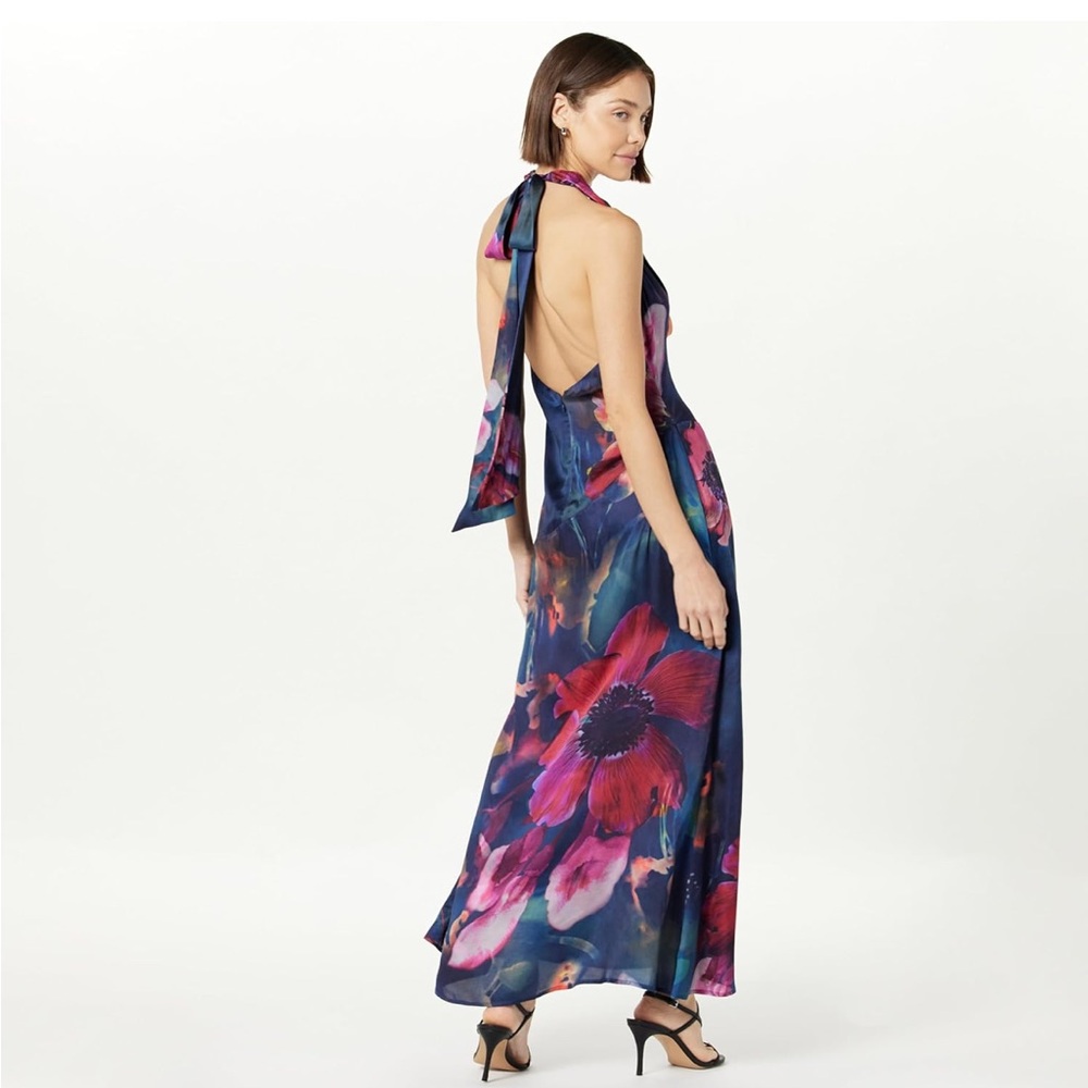 Vibrant Floral Satin, Flowy Maxi Dress - XXL - Picture 2 of 6